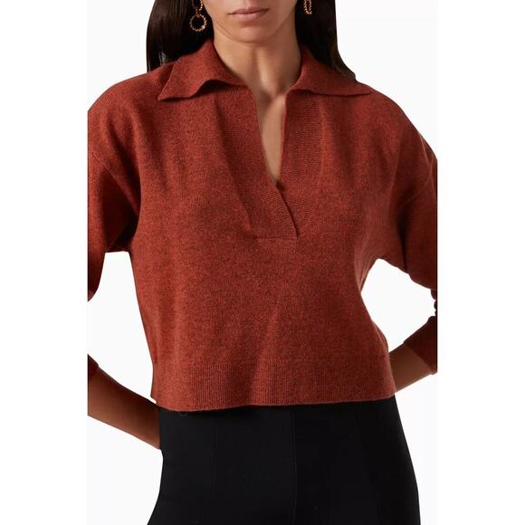 Remain Patty Knit Polo Sweater in Merino Wool Long Sleeve Rust Size 38 US 6 NWT - Picture 1 of 13
